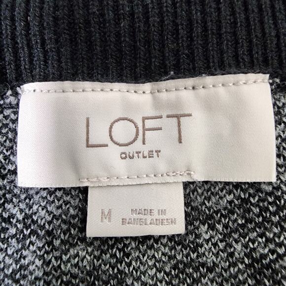 LOFT Womens Sweater Black White Houndstooth Crewneck Button Detail Cotton Medium - Picture 8 of 10